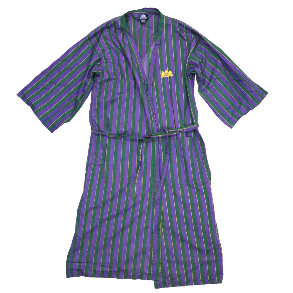 Stafford Woven‎ Cotton Robe Men’s Regular S/M Royal Purple Stripe Tie Belt USA